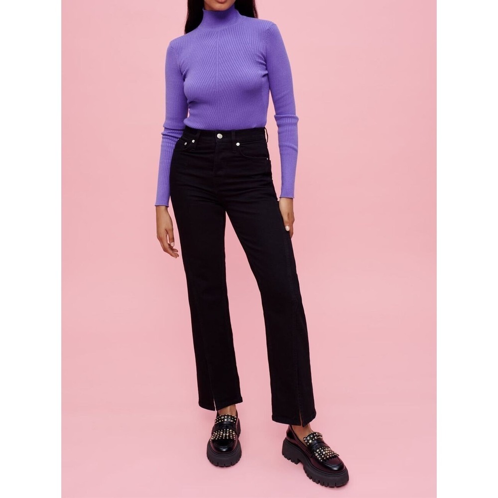 NWT Maje Plenty High Waisted Front Split Flared Jeans Black Size 34 US XS $295